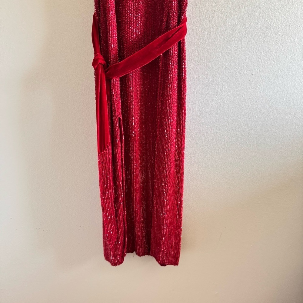 Retrofete Tilly Sequined High Neck Cocktail Red Sleeveless Midi Dress size Small - Picture 7 of 12
